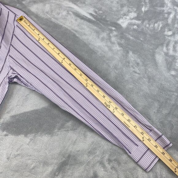 Michael Kors Button Up Dress Shirt Mens Lilac Purple Check Striped (15.5) 32/33 - Picture 4 of 7